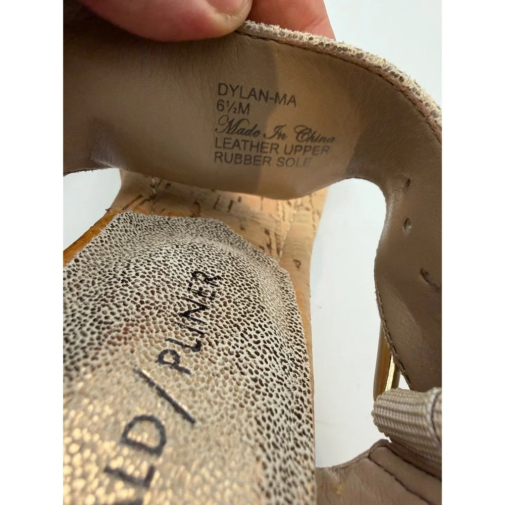 Donald J Pliner Dylan-MA Metallic Champagne Leather Cork Wedge Sandals Mens 6.5M